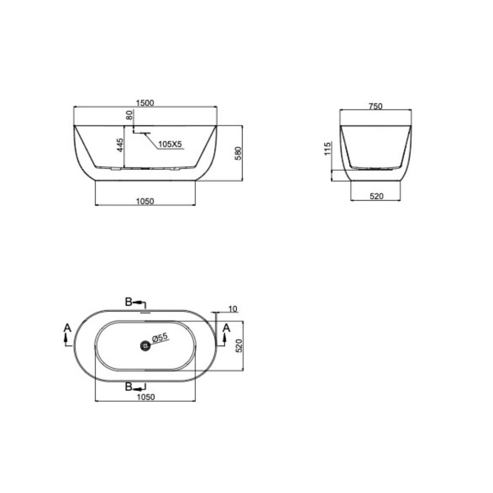 LINSOL NORA FREESTANDING BATHTUB MATTE BLACK (AVAILABLE IN 1500MM AND 1700MM)