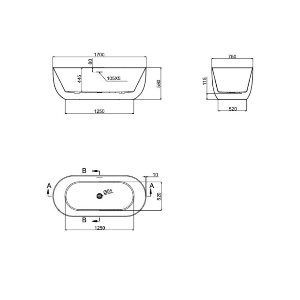 LINSOL NORA FREESTANDING BATHTUB MATTE BLACK (AVAILABLE IN 1500MM AND 1700MM)