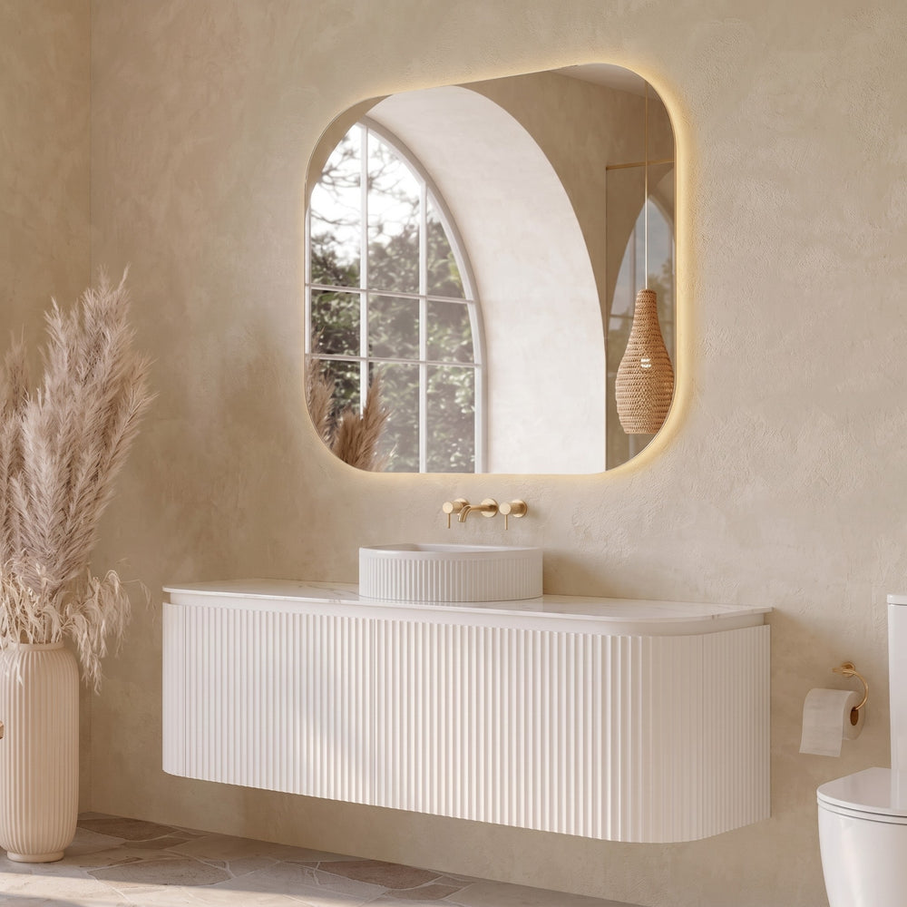 VITO NOOSA MATTE WHITE 1200MM FLUTED CURVED SINGLE BOWL WALL HUNG VANITY