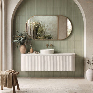 VITO NOOSA MATTE WHITE 1200MM FLUTED CURVED SINGLE BOWL WALL HUNG VANITY