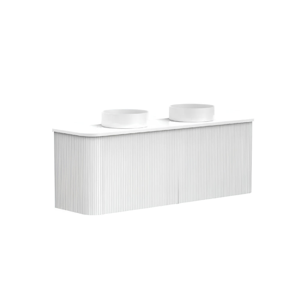 VITO NOOSA MATTE WHITE 1200MM FLUTED CURVED DOUBLE BOWL WALL HUNG VANITY