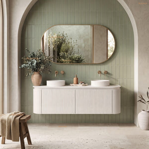 VITO NOOSA MATTE WHITE 1200MM FLUTED CURVED DOUBLE BOWL WALL HUNG VANITY