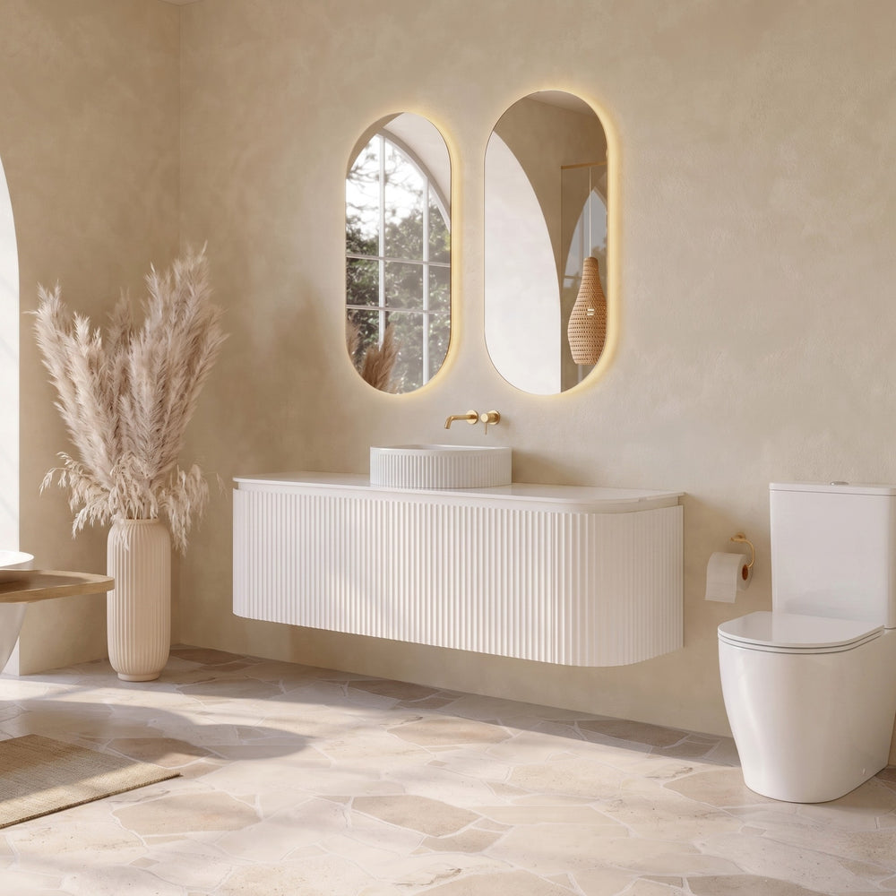VITO NOOSA MATTE WHITE 1500MM FLUTED CURVED SINGLE BOWL WALL HUNG VANITY
