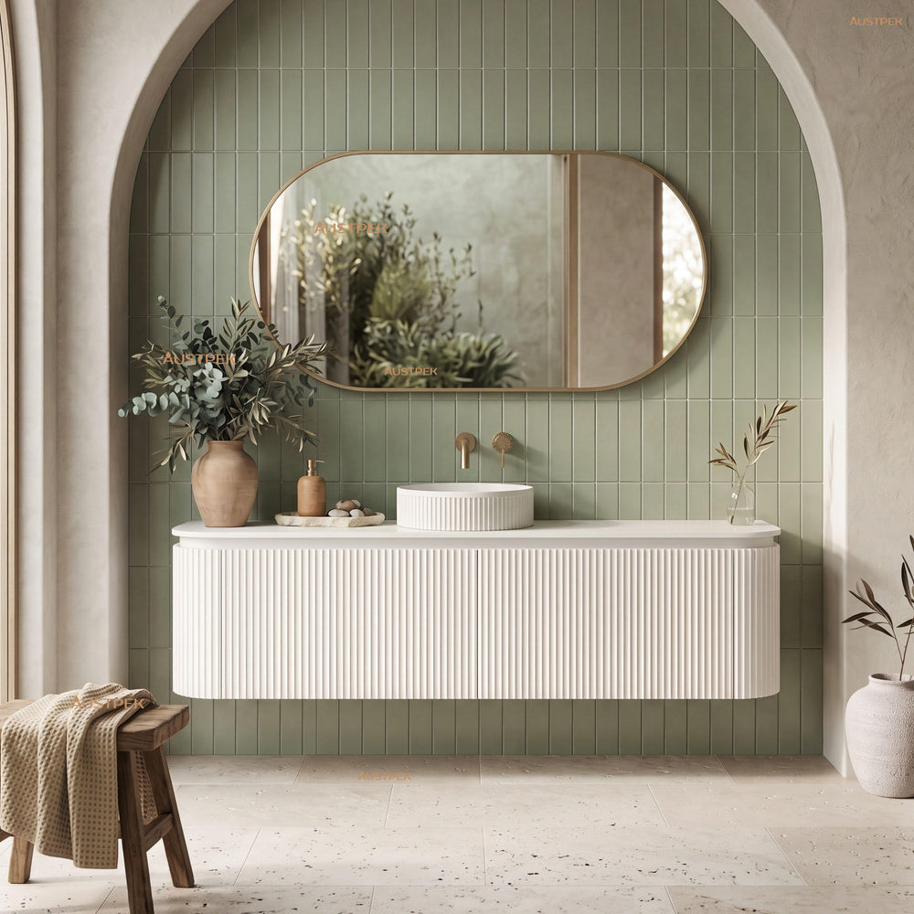 VITO NOOSA MATTE WHITE 1500MM FLUTED CURVED SINGLE BOWL WALL HUNG VANITY