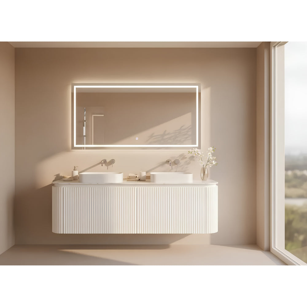 VITO NOOSA MATTE WHITE 1500MM FLUTED CURVED DOUBLE BOWL WALL HUNG VANITY