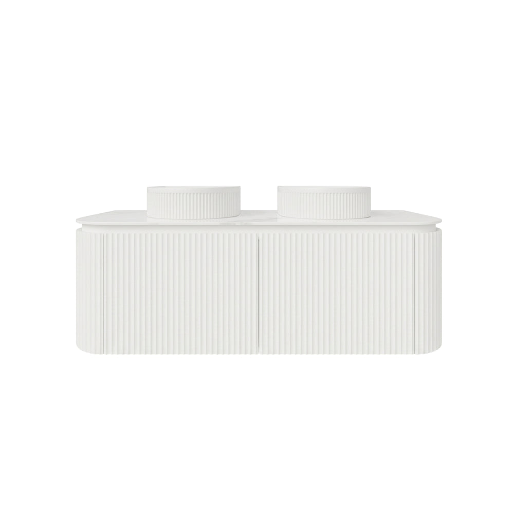 VITO NOOSA MATTE WHITE 1500MM FLUTED CURVED DOUBLE BOWL WALL HUNG VANITY