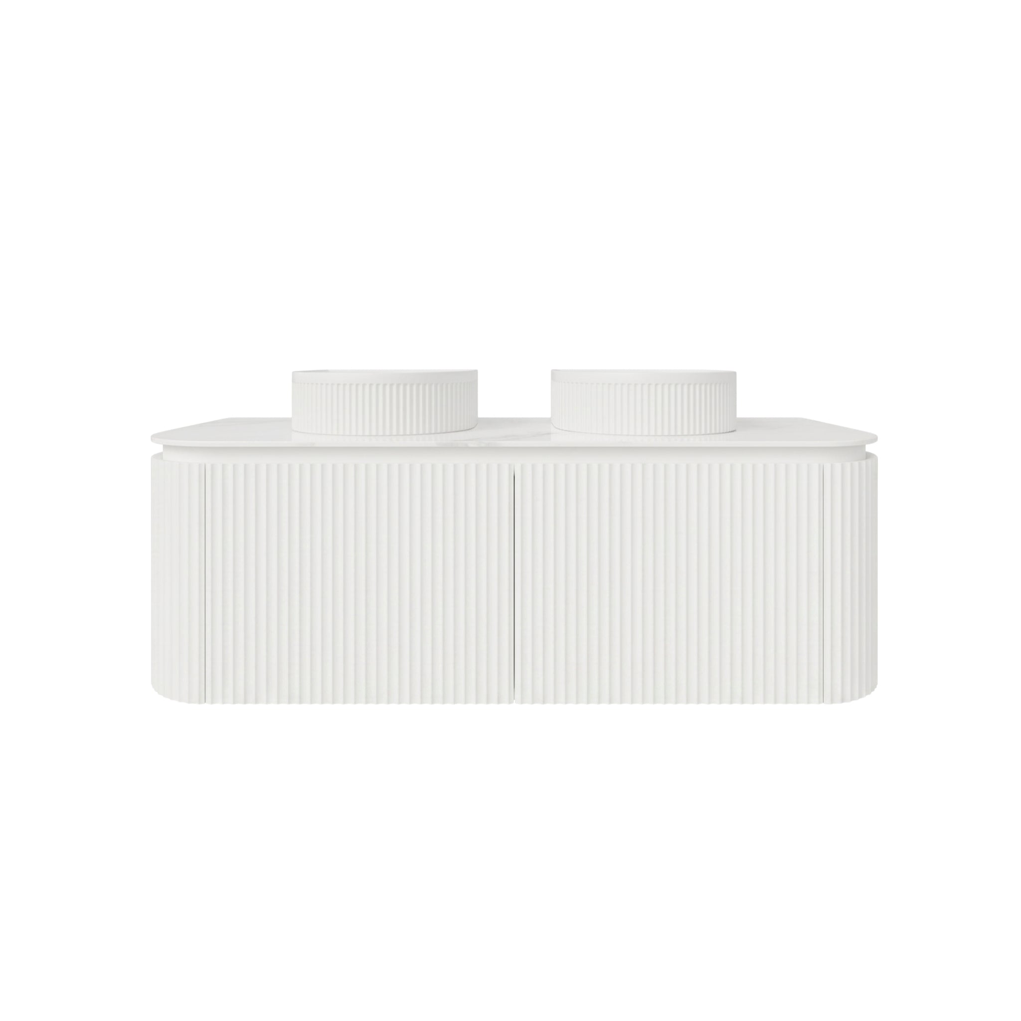 VITO NOOSA MATTE WHITE 1500MM FLUTED CURVED DOUBLE BOWL WALL HUNG VANITY