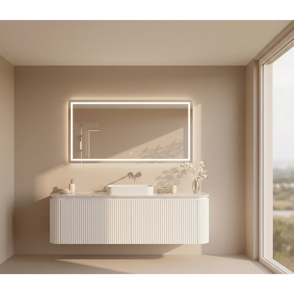 VITO NOOSA MATTE WHITE 1800MM FLUTED CURVED SINGLE BOWL WALL HUNG VANITY