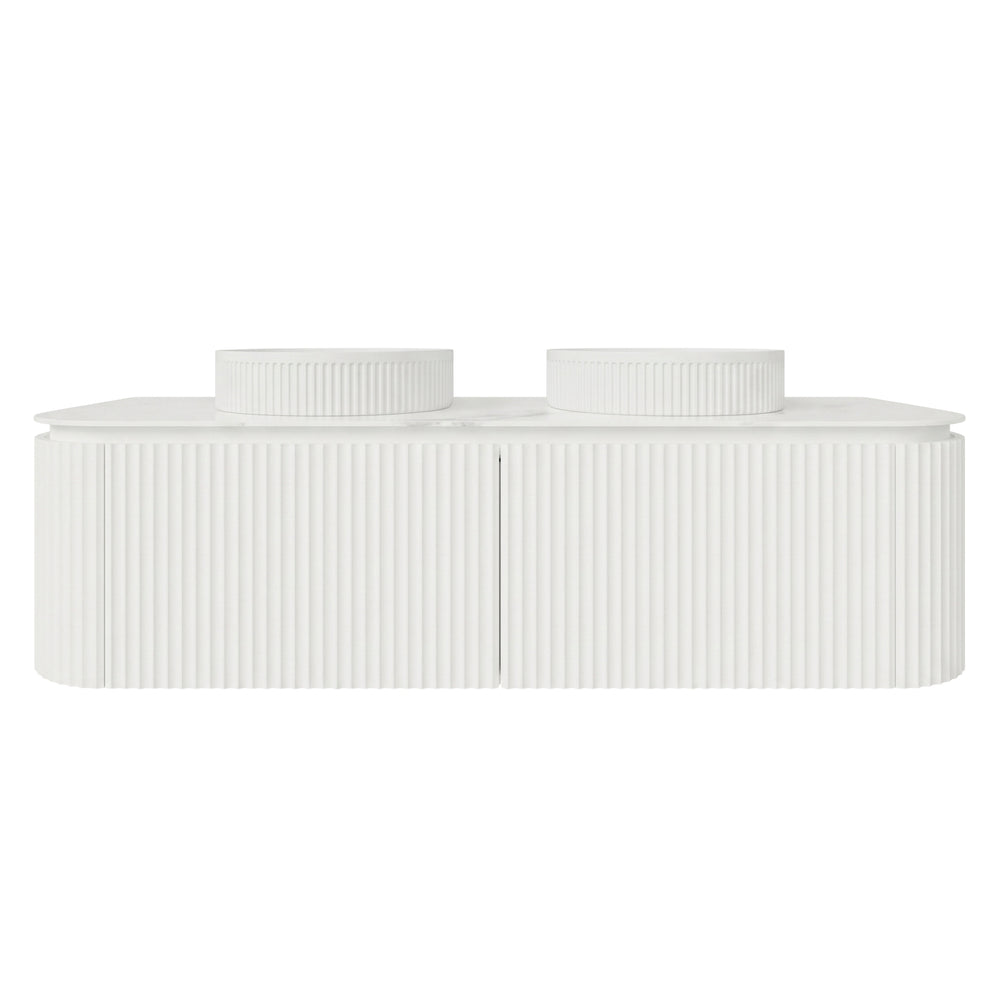 VITO NOOSA MATTE WHITE 1800MM FLUTED CURVED DOUBLE BOWL WALL HUNG VANITY