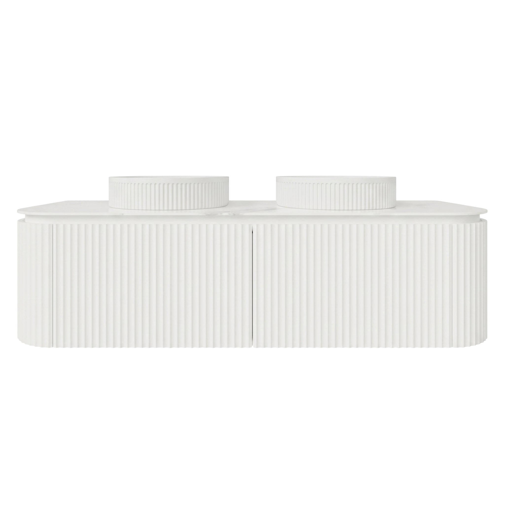 VITO NOOSA MATTE WHITE 1800MM FLUTED CURVED DOUBLE BOWL WALL HUNG VANITY