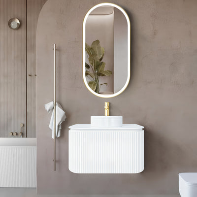 VITO NOOSA MATTE WHITE 600MM FLUTED CURVED SINGLE BOWL WALL HUNG VANITY