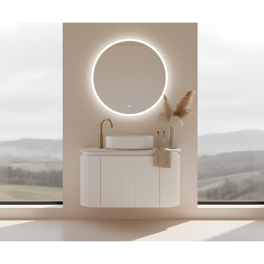 VITO NOOSA MATTE WHITE 900MM FLUTED CURVED SINGLE BOWL WALL HUNG VANITY