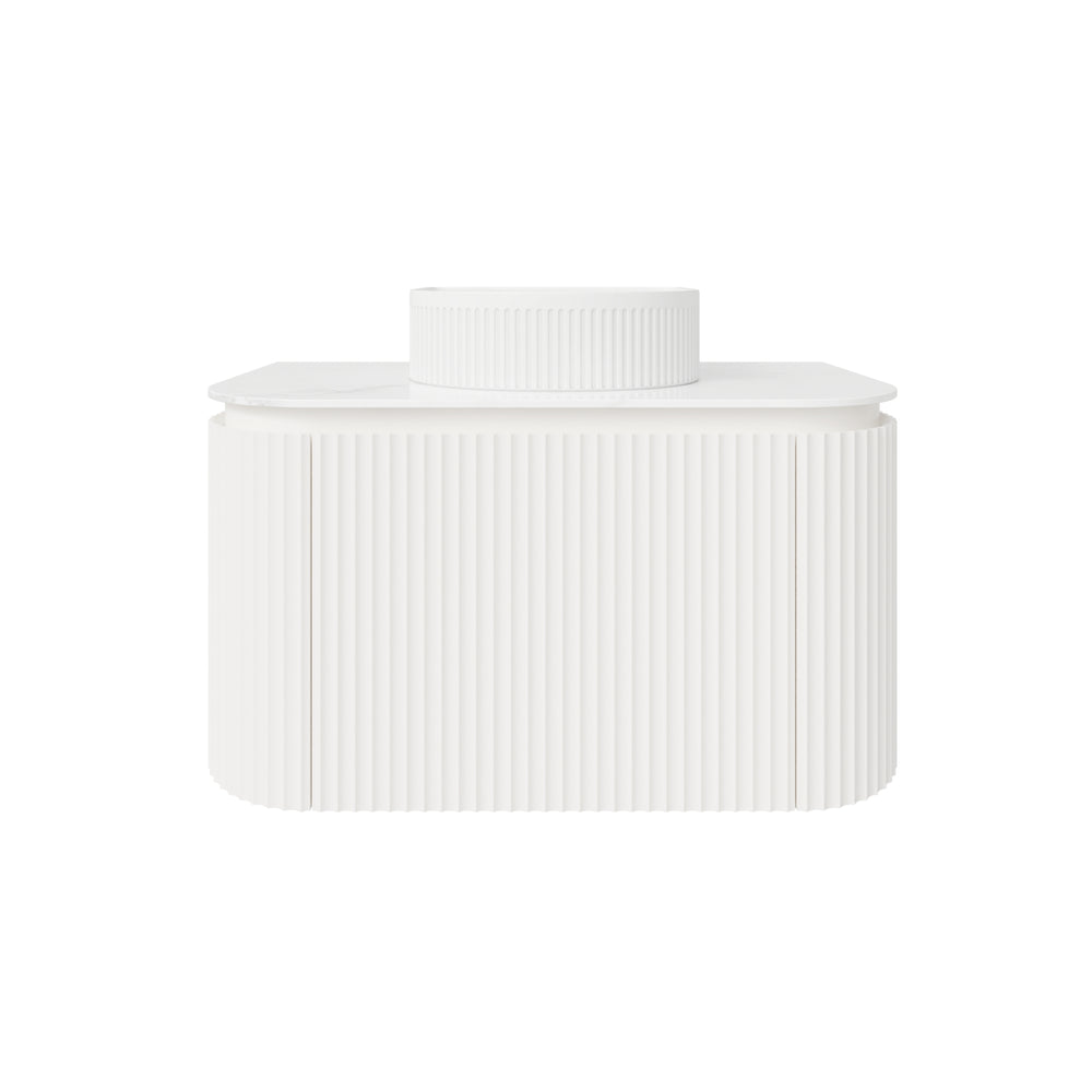VITO NOOSA MATTE WHITE 900MM FLUTED CURVED SINGLE BOWL WALL HUNG VANITY
