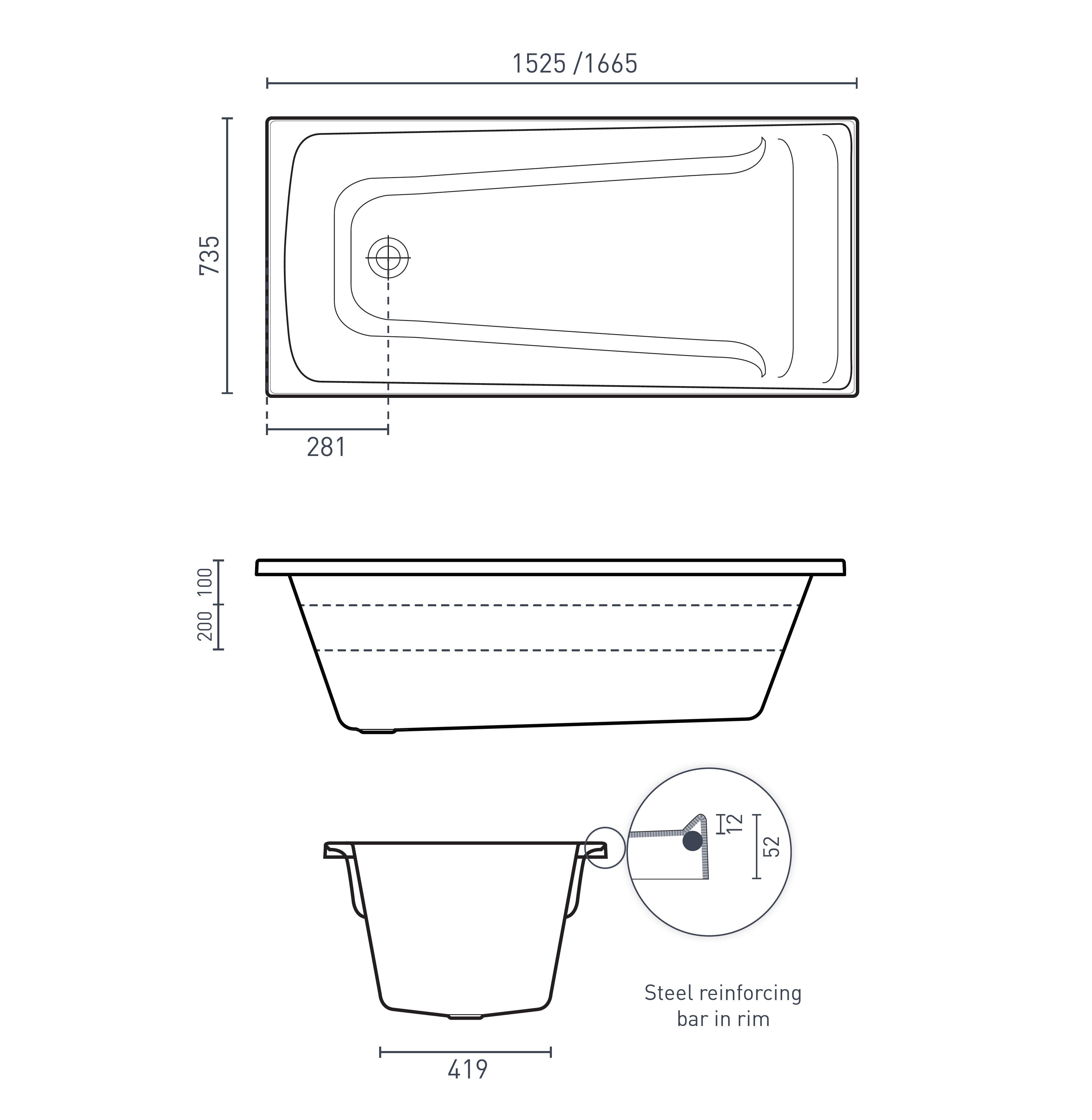 DECINA NOVARA INSET CONTOUR SPA BATH GLOSS WHITE (AVAILABLE IN 1525MM, 1653MM AND 1665MM) WITH 12-JETS