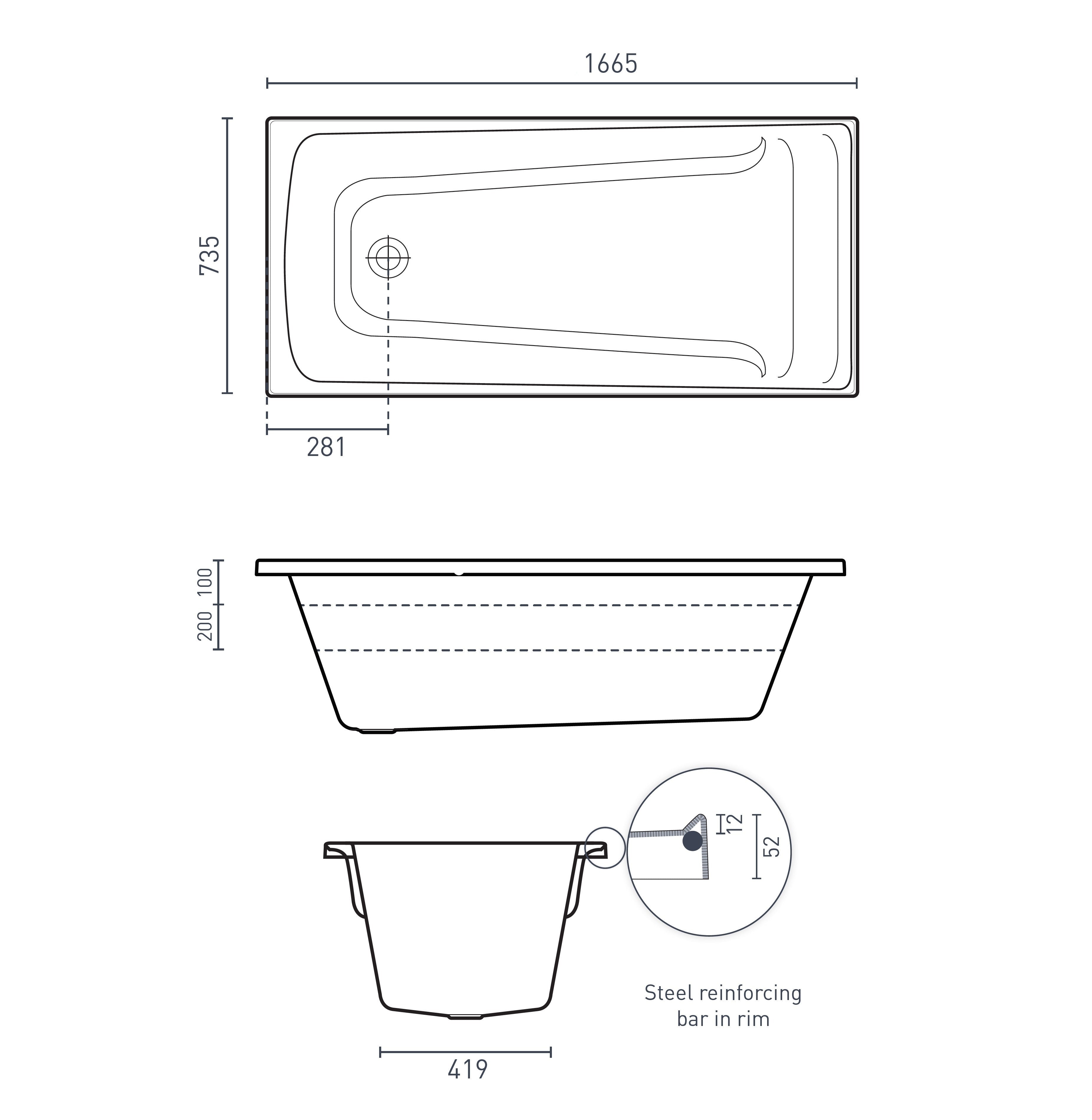 DECINA NOVARA INSET DOLCE VITA SPA BATH GLOSS WHITE (AVAILABLE IN 1653MM AND 1665MM) WITH 16-JETS