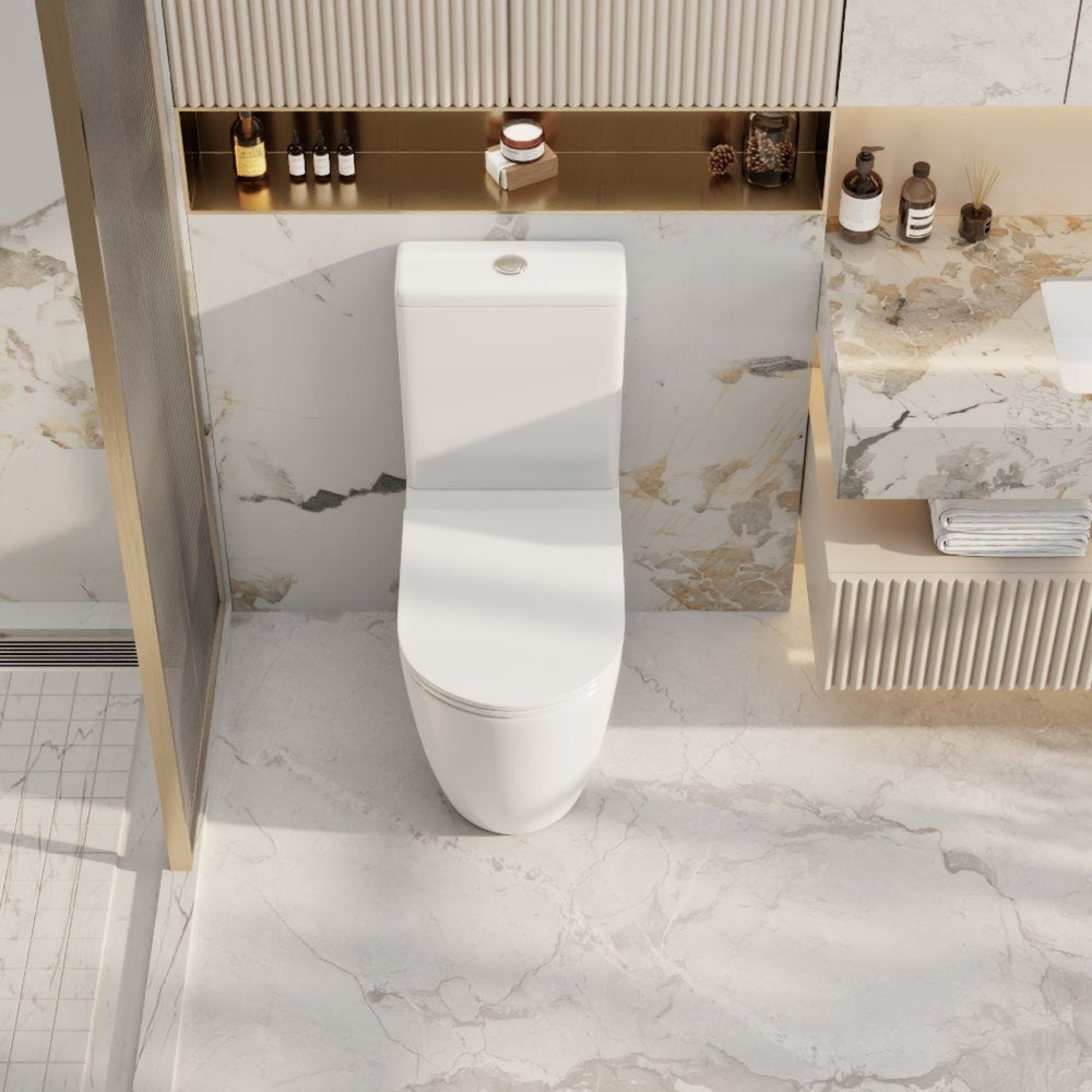 MERCIO NORTON RIMLESS QUIET TORNADO FLUSH BACK TO WALL TOILET SUITE HIGH GLOSS WHITE