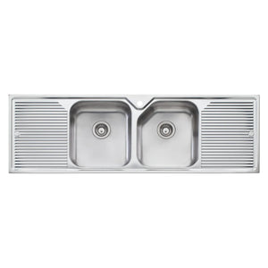 OLIVERI NU-PETITE DOUBLE BOWL TOPMOUNT KITCHEN SINK WITH TAPHOLE & DOUBLE DRAINER STAINLESS STEEL 1550MM