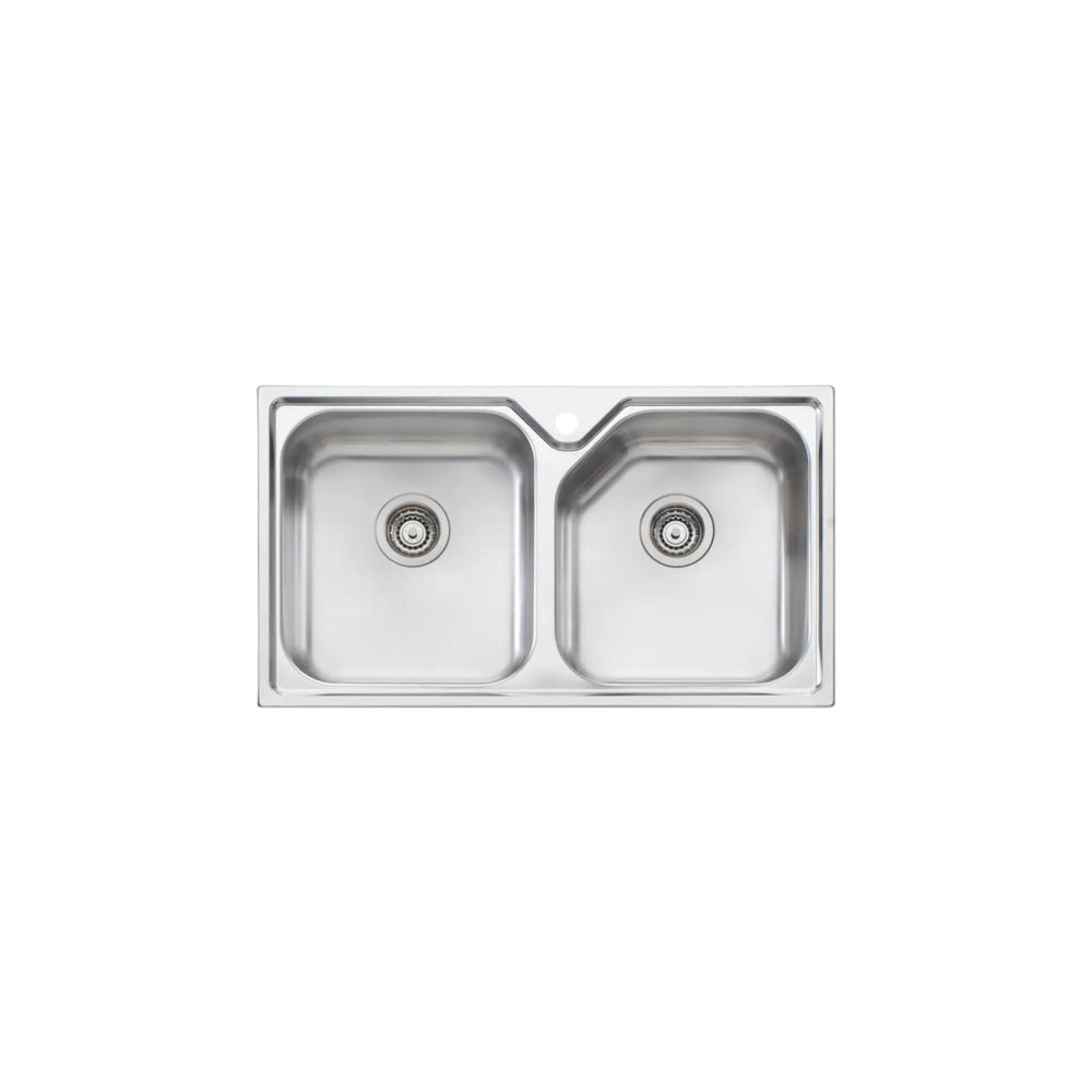 OLIVERI NU-PETITE DOUBLE BOWL ALFRESCO AND KITCHEN SINK WITH TAPHOLE STAINLESS STEEL 875MM