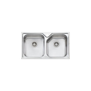 OLIVERI NU-PETITE DOUBLE BOWL ALFRESCO AND KITCHEN SINK WITH TAPHOLE STAINLESS STEEL 875MM
