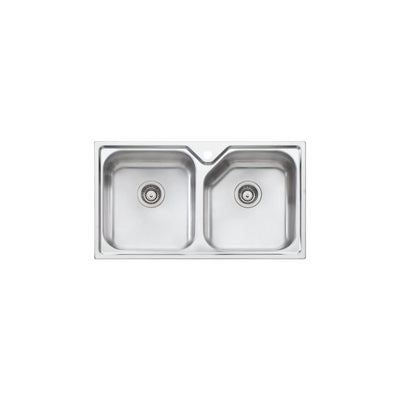 OLIVERI NU-PETITE DOUBLE BOWL ALFRESCO AND KITCHEN SINK WITH TAPHOLE STAINLESS STEEL 875MM