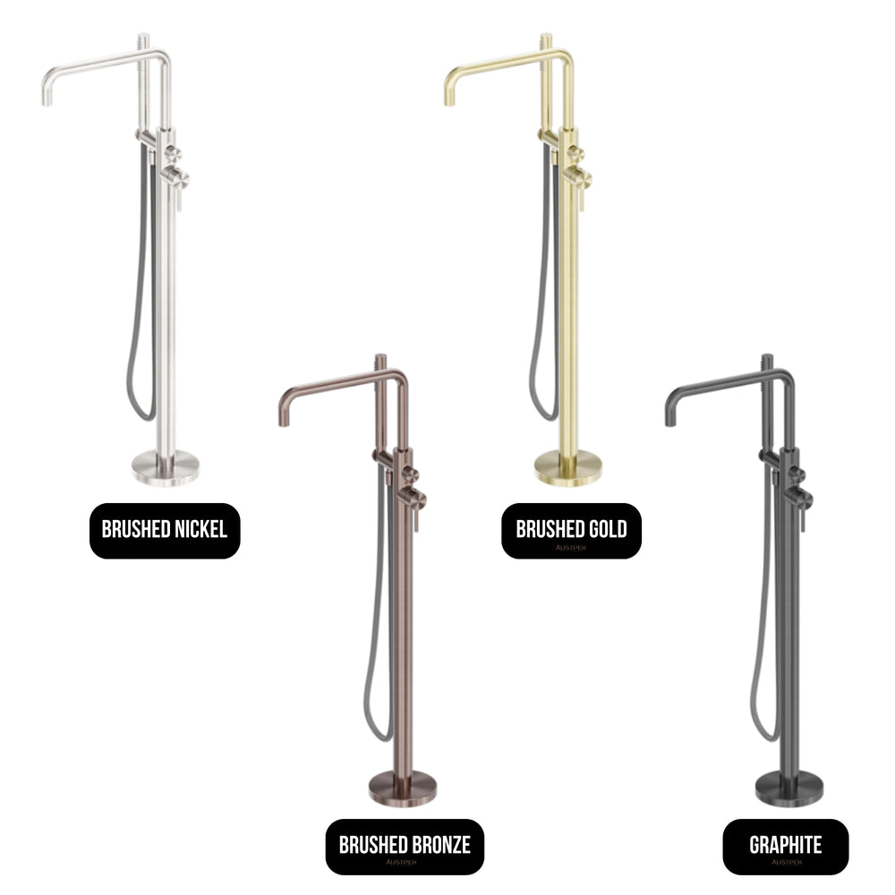 NERO ZEN FREESTANDING BATH MIXER WITH OUTDOOR SHOWER HOSE GRAPHITE