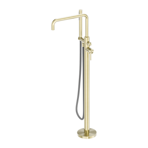 NERO ZEN FREESTANDING BATH MIXER WITH OUTDOOR SHOWER HOSE BRUSHED GOLD