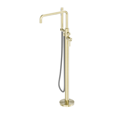 NERO ZEN FREESTANDING BATH MIXER WITH OUTDOOR SHOWER HOSE BRUSHED GOLD