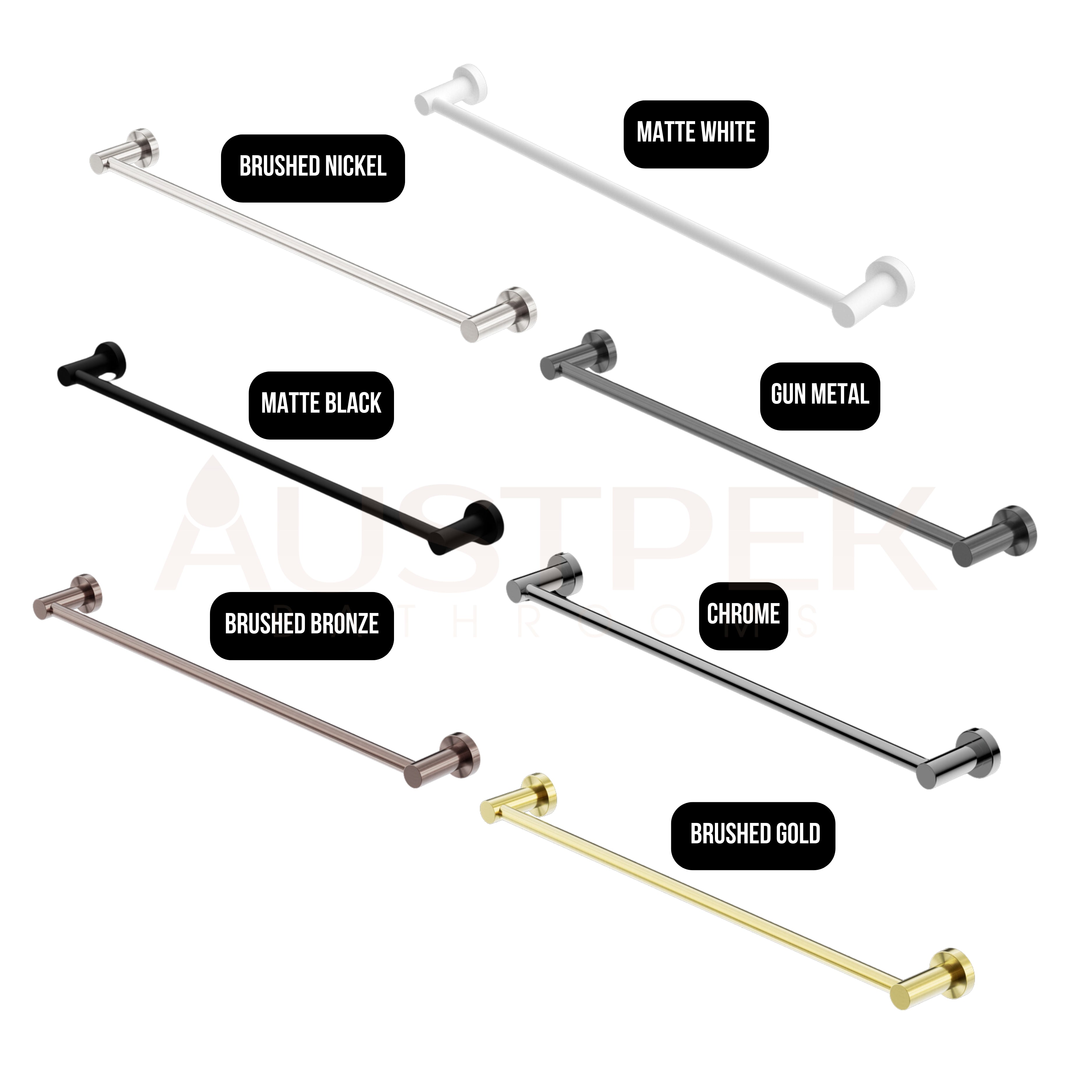 NERO MECCA SINGLE NON-HEATED TOWEL RAIL MATTE WHITE (AVAILABLE IN 600MM AND 800MM)