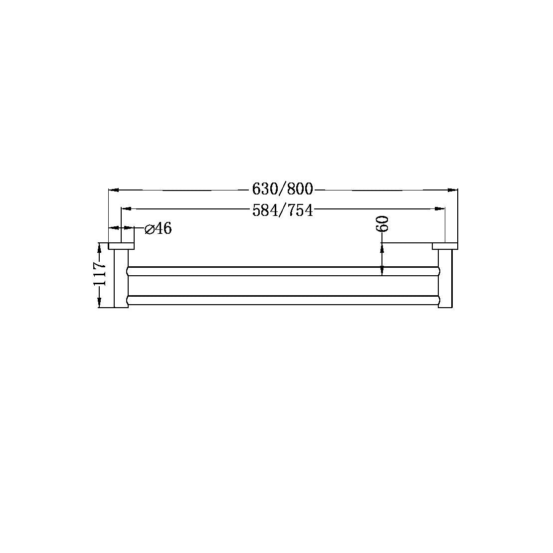 NERO MECCA DOUBLE NON-HEATED TOWEL RAIL GUN METAL (AVAILABLE IN 600MM AND 800MM)