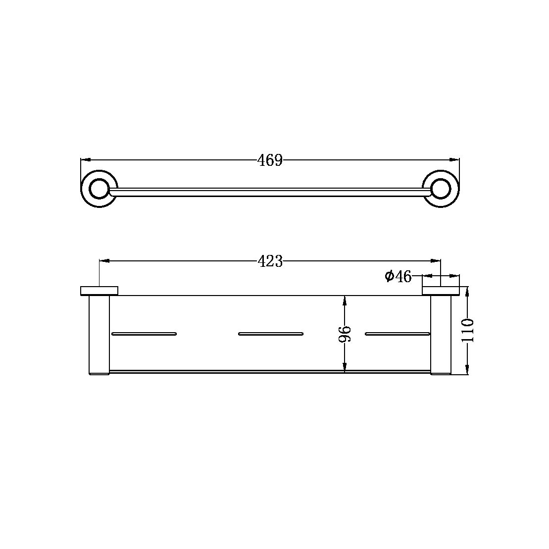 NERO MECCA DOUBLE NON-HEATED TOWEL RAIL BRUSHED NICKEL (AVAILABLE IN 600MM AND 800MM)