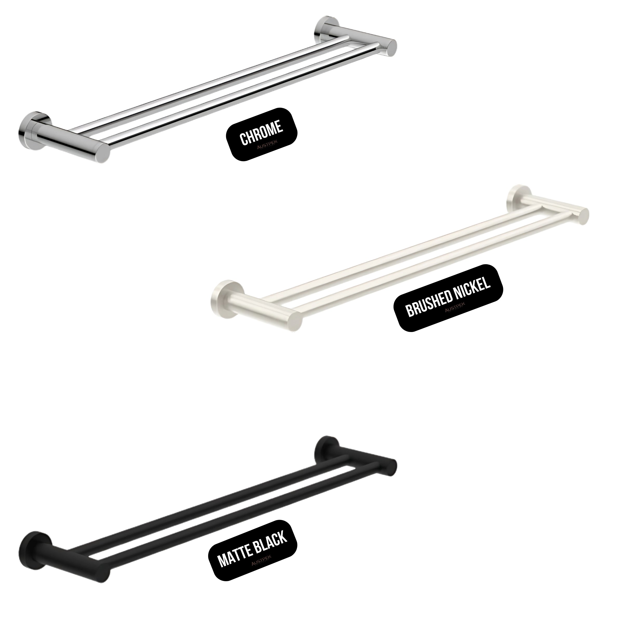 NERO CLASSIC NON-HEATED DOUBLE TOWEL RAIL BRUSHED NICKEL (AVAILABLE IN 600MM AND 800MM)