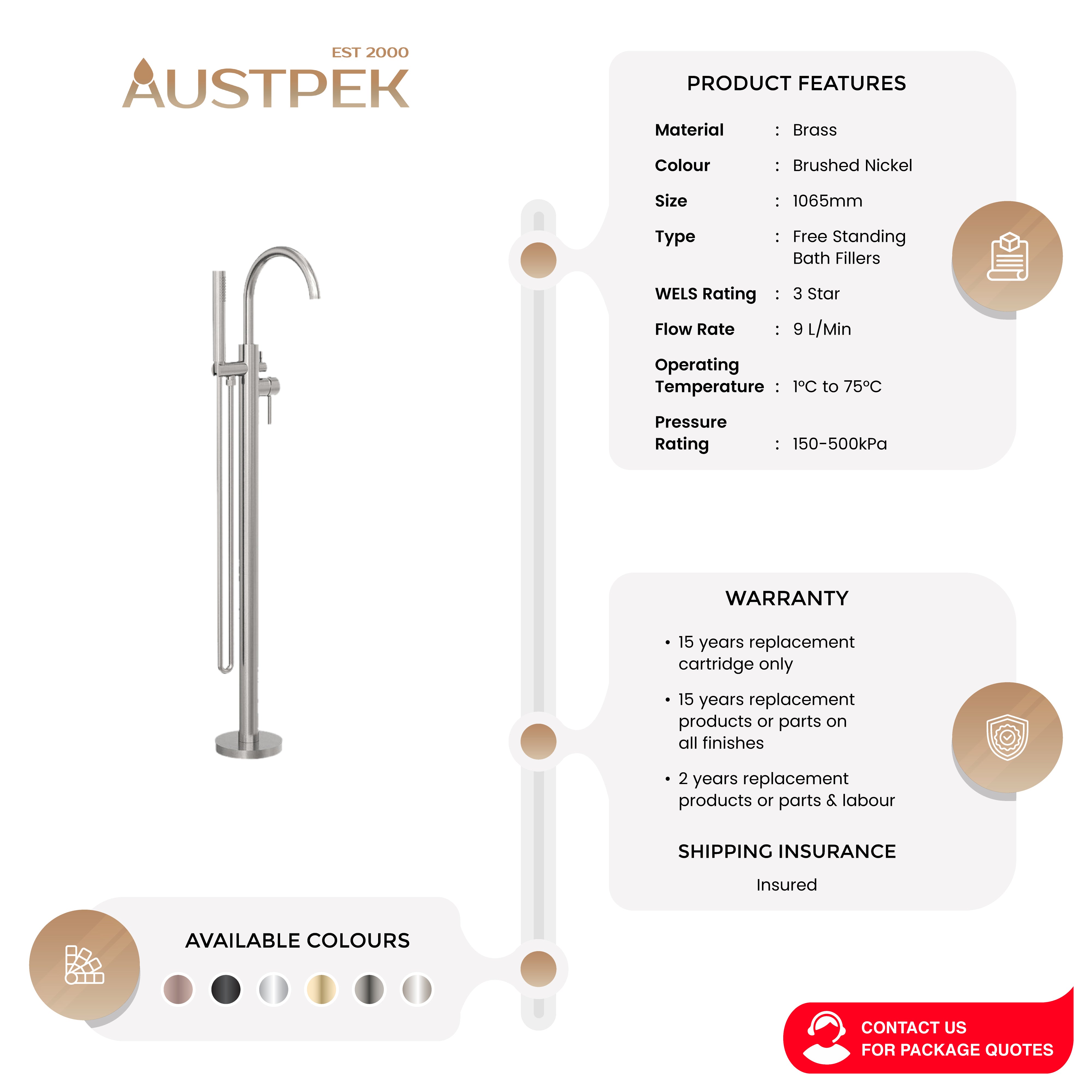 NERO MECCA FREESTANDING MIXER WITH HAND SHOWER BRUSHED NICKEL