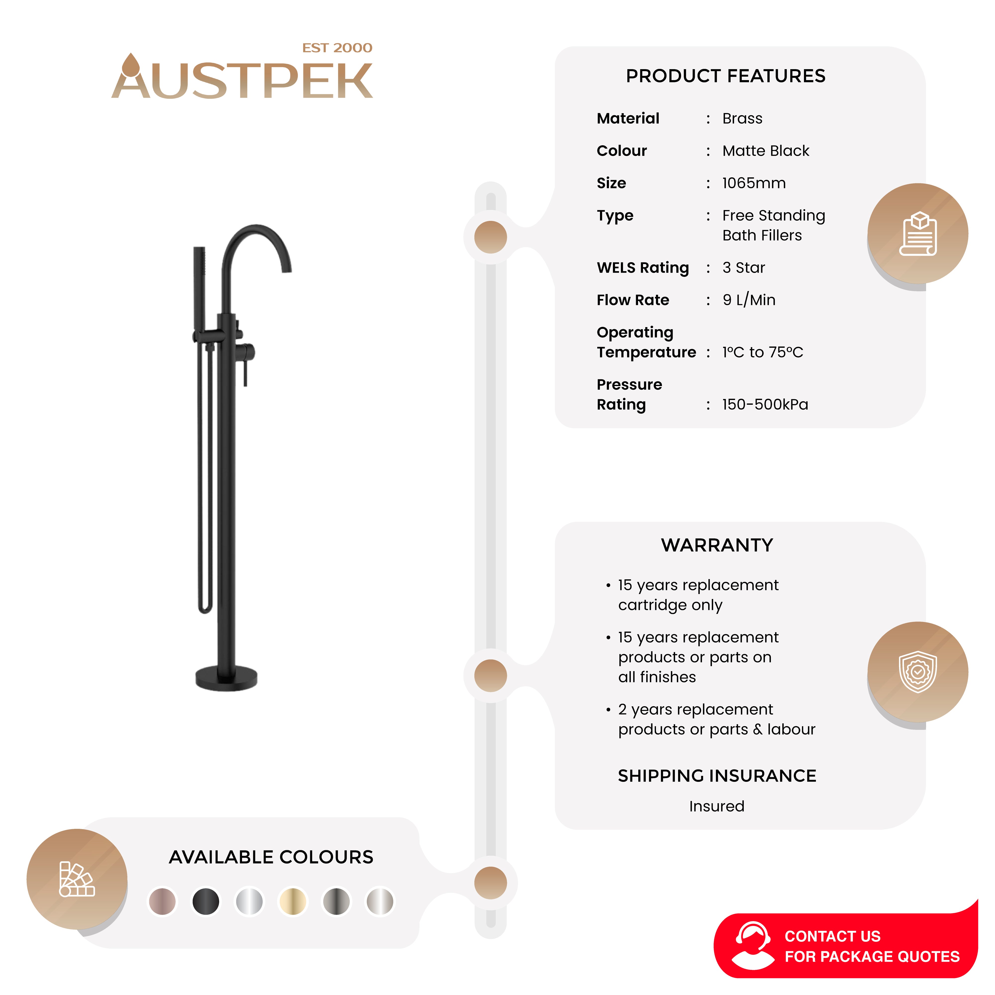 NERO MECCA FREESTANDING MIXER WITH HAND SHOWER MATTE BLACK