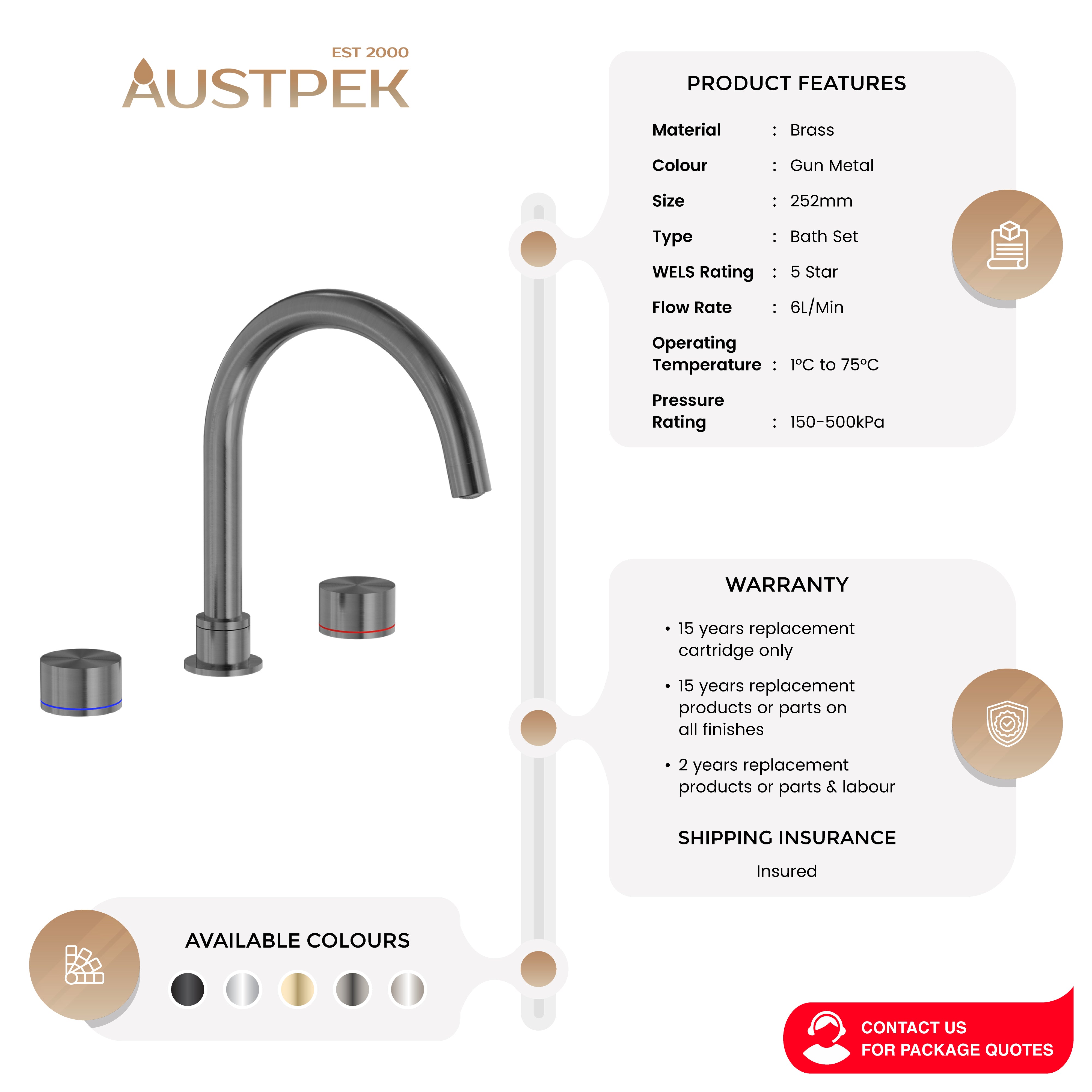 NERO KARA BATH SET 252MM GUN METAL