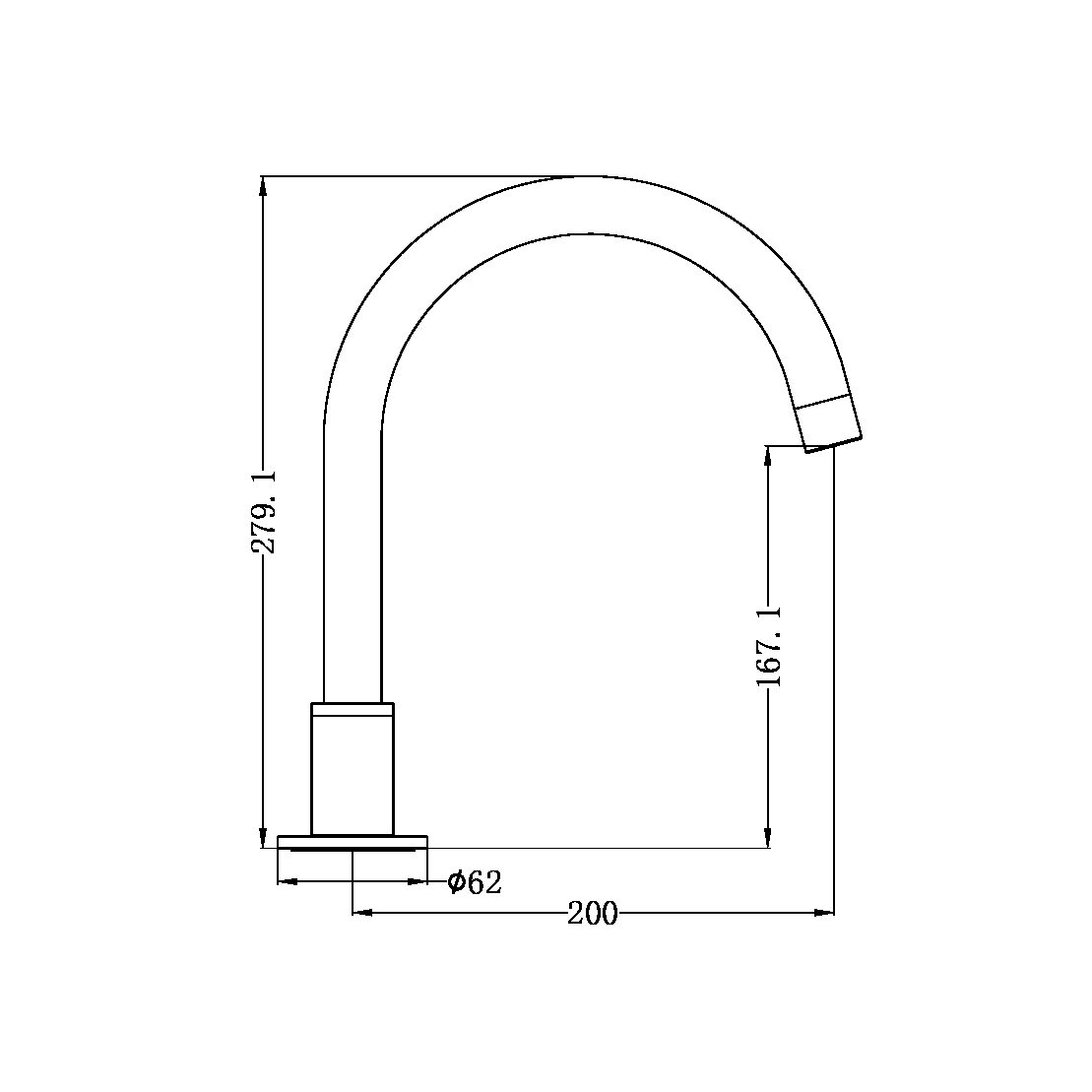 NERO KARA HOB MOUNT BATH SPOUT 279MM CHROME