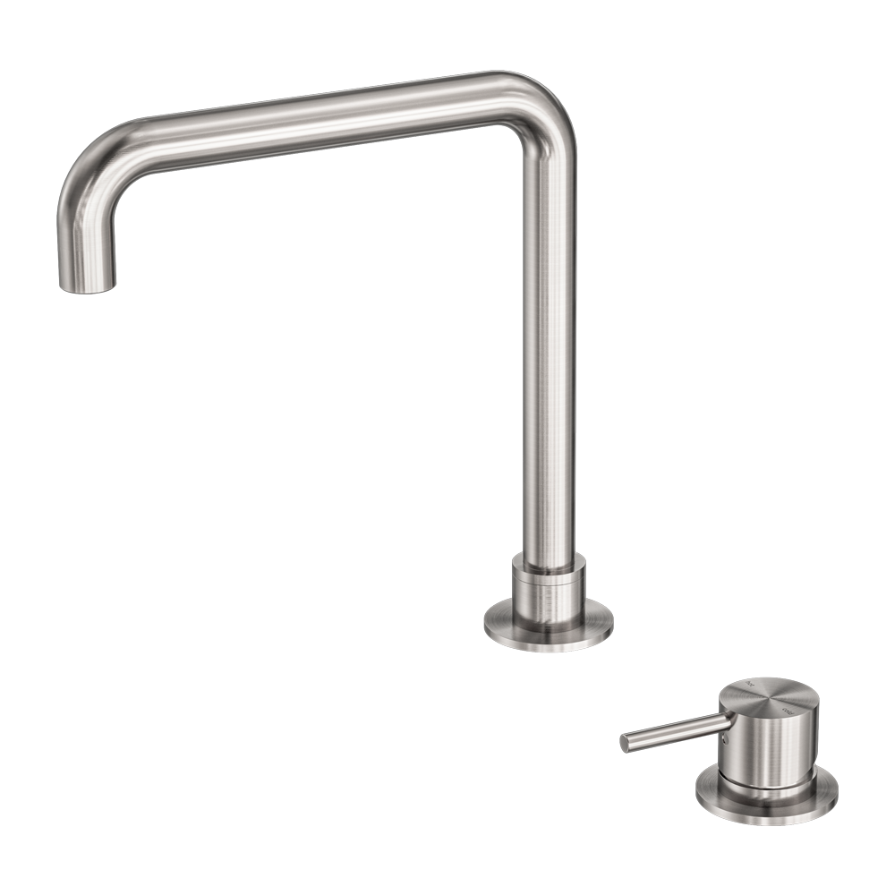 NERO MECCA HOB BASIN MIXER SQUARE SWIVEL SPOUT BRUSHED NICKEL