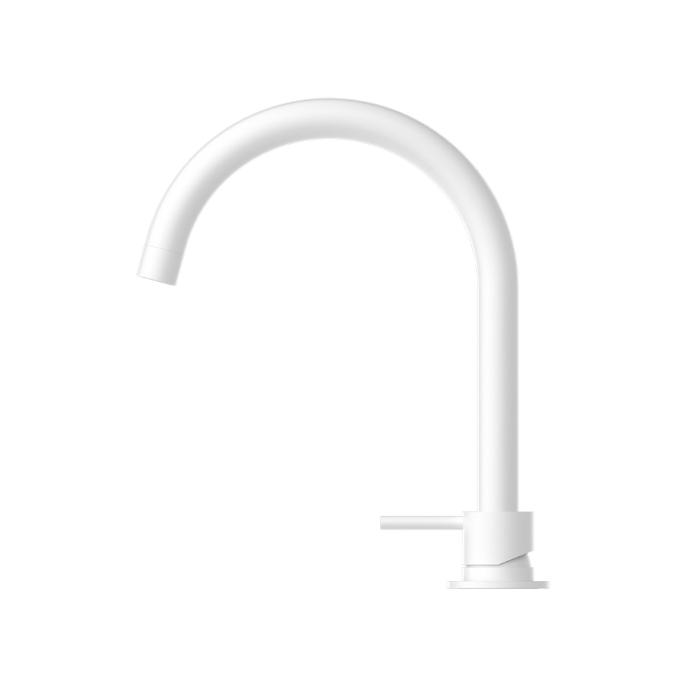 NERO MECCA HOB BASIN MIXER ROUND SWIVEL SPOUT MATTE WHITE