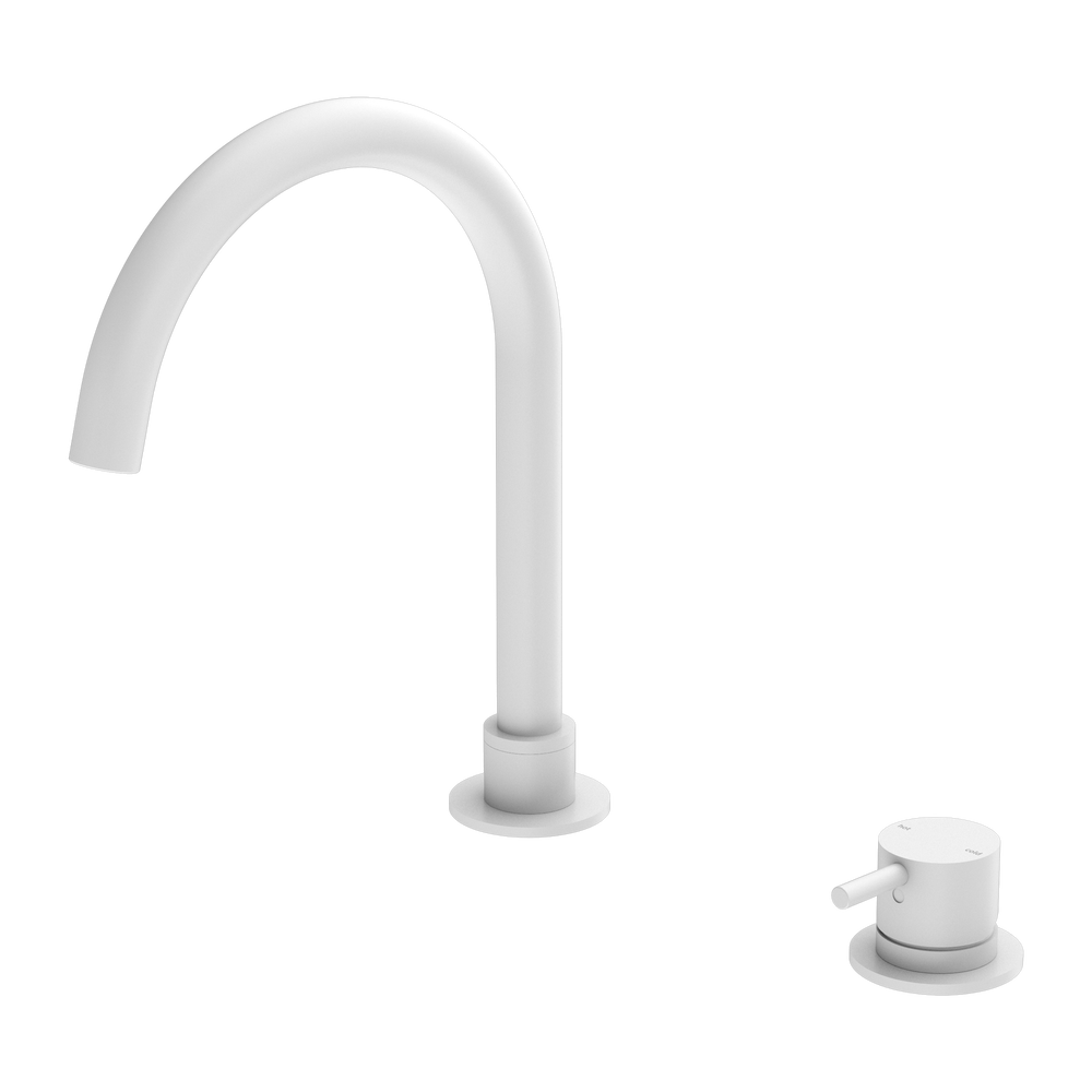 NERO MECCA HOB BASIN MIXER ROUND SWIVEL SPOUT MATTE WHITE