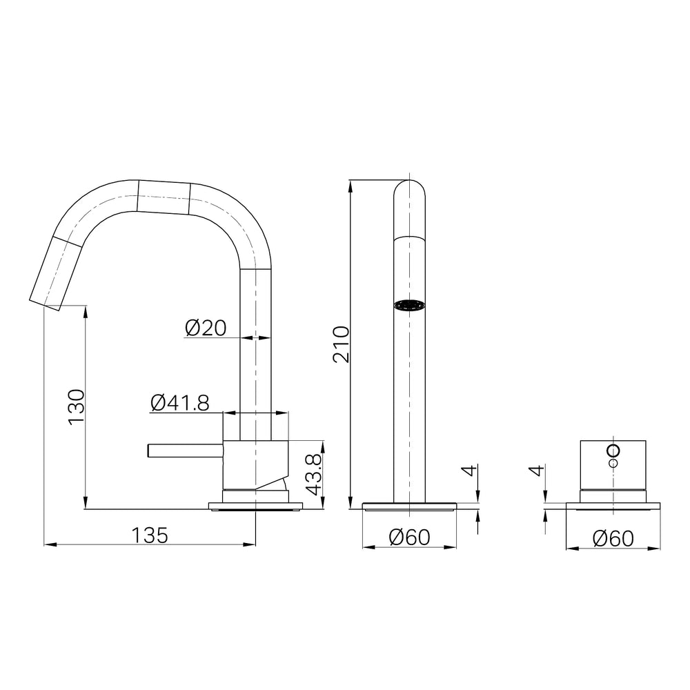 NERO MECCA HOB BASIN MIXER SET EDGE SPOUT 135MM BRUSHED BRONZE