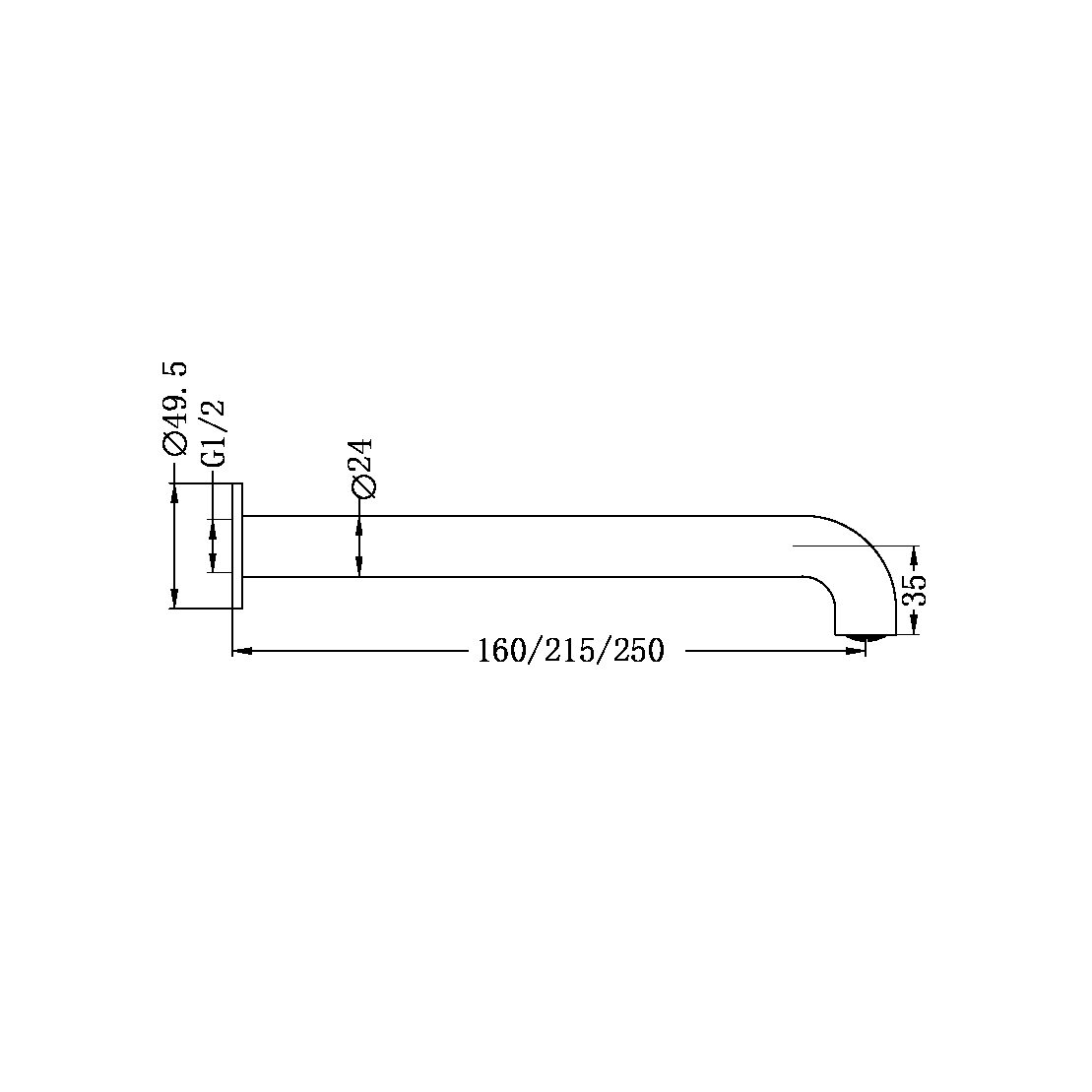 NERO MECCA BASIN/BATH SPOUT BRUSHED BRONZE (AVAILABLE IN 160MM, 215MM AND 250MM)