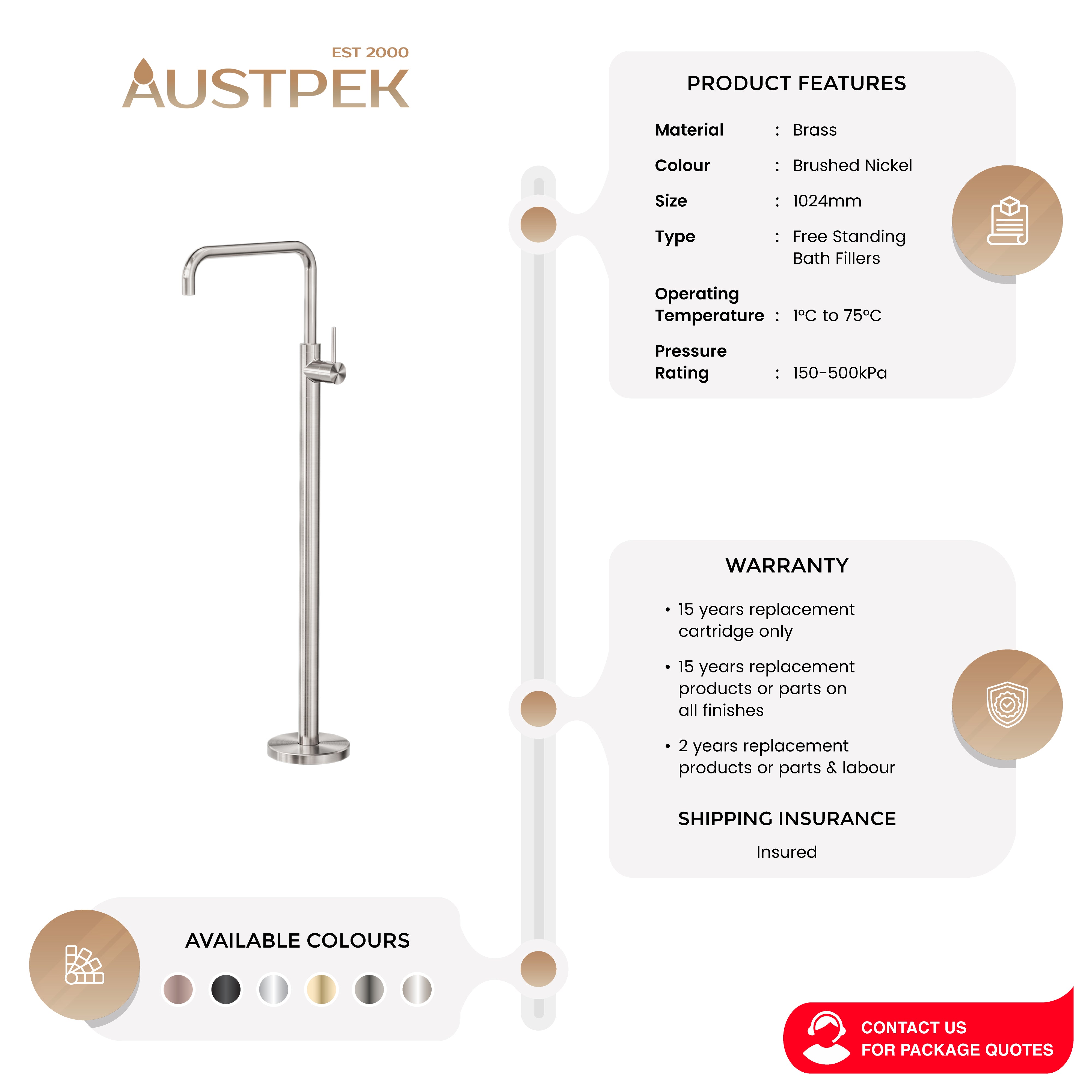 NERO MECCA FREESTANDING BATH MIXER BRUSHED NICKEL