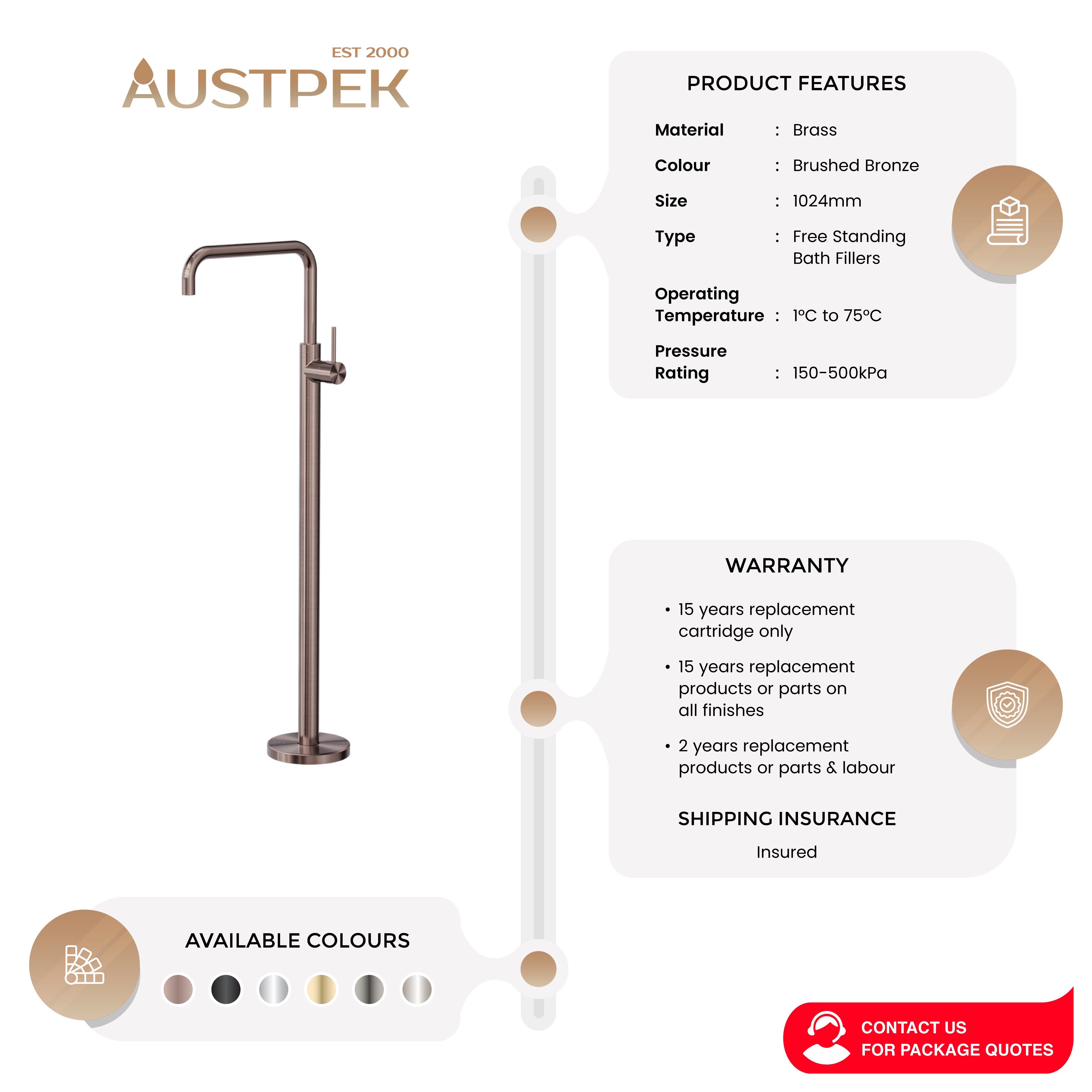 NERO MECCA FREESTANDING BATH MIXER BRUSHED BRONZE