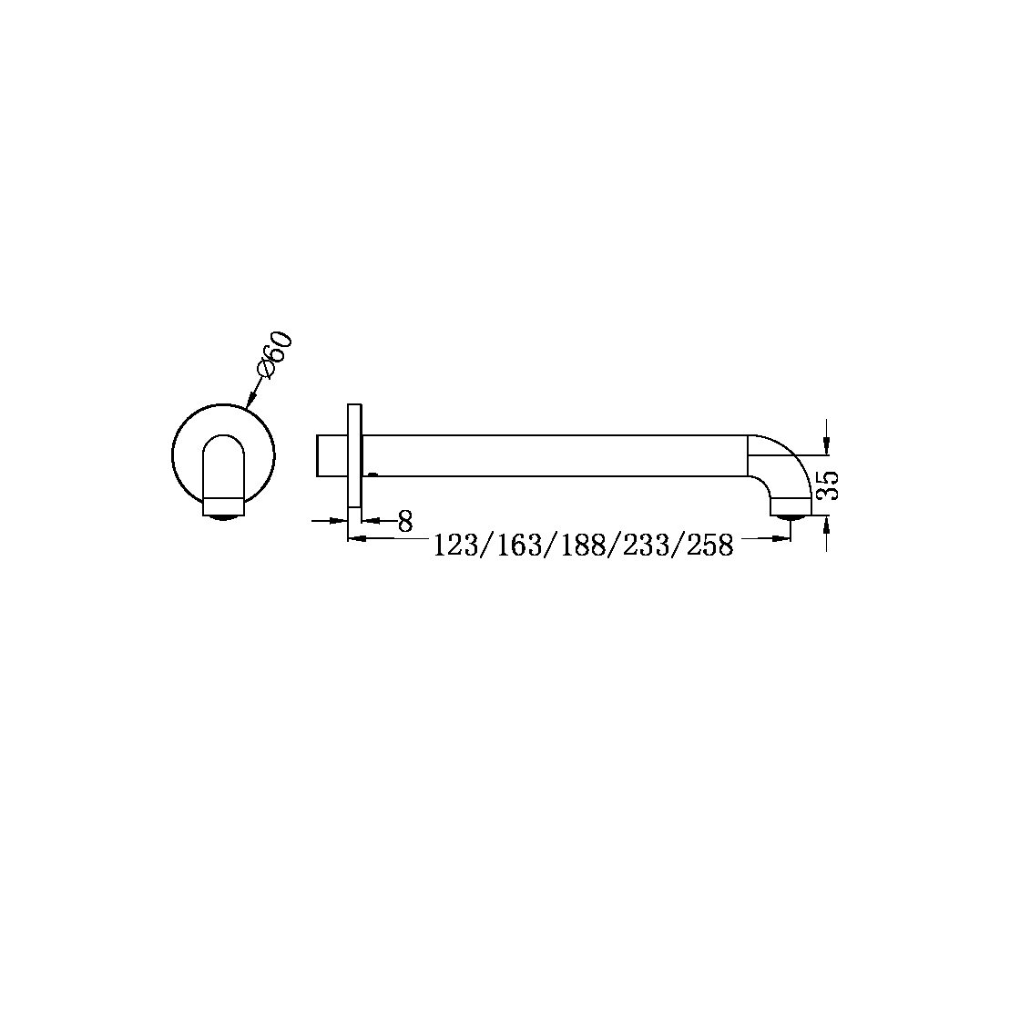 NERO MECCA BASIN/ BATH SPOUT GUN METAL (AVAILABLE IN 120MM, 160MM, 185MM, 230MM AND 260MM)