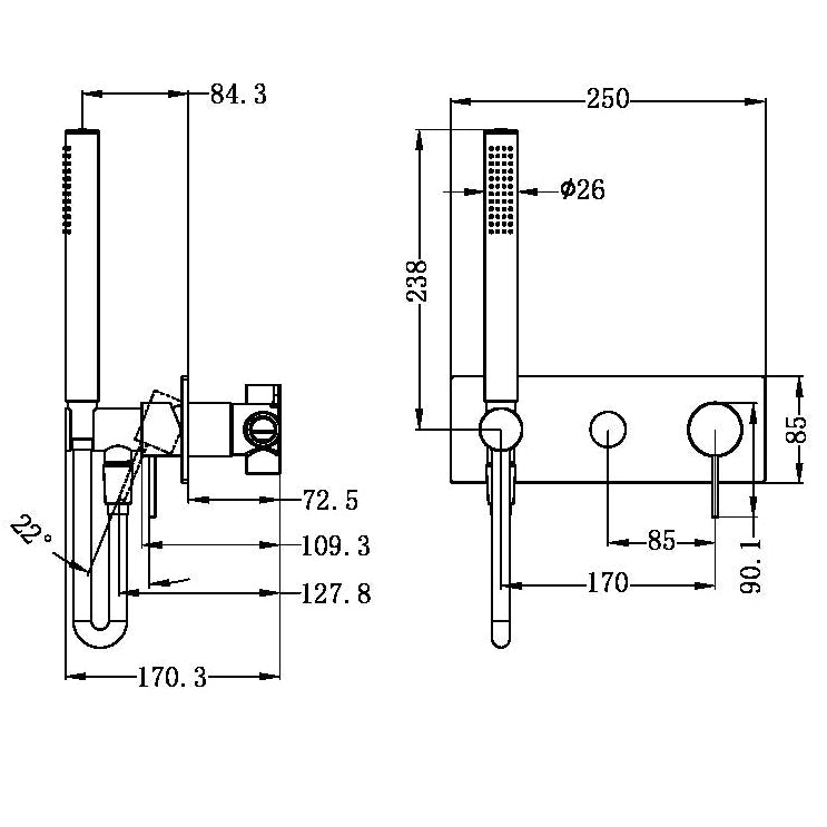 NERO MECCA SHOWER MIXER DIVERTER SYSTEM 250MM CHROME