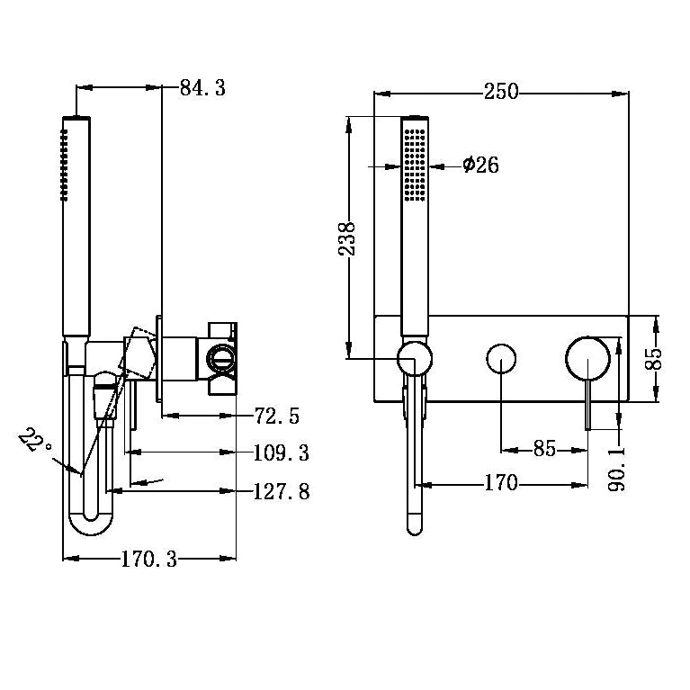 NERO MECCA SHOWER MIXER DIVERTOR SYSTEM 250MM GUN METAL