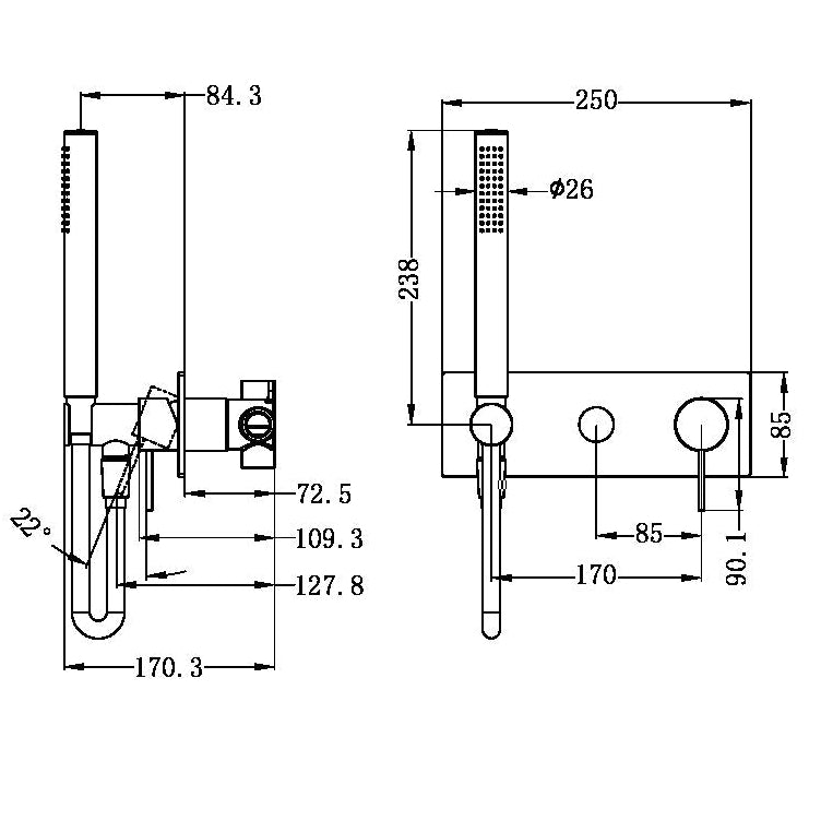 NERO MECCA SHOWER MIXER DIVERTER SYSTEM 250MM MATTE WHITE