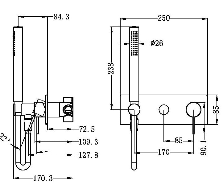 NERO MECCA SHOWER MIXER DIVERTER SYSTEM 250MM BRUSHED NICKEL