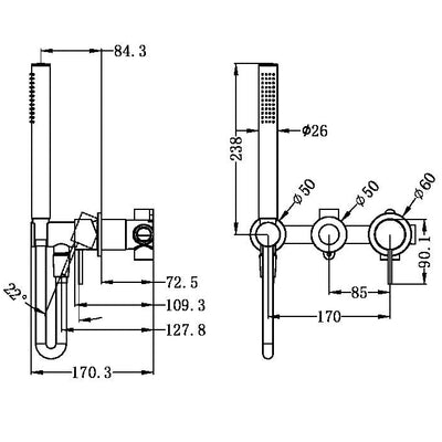 NERO MECCA SHOWER MIXER DIVERTER SYSTEM SEPARATE BACK PLATE GUN METAL