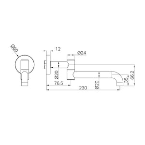 NERO MECCA WALL MOUNTED SWIVEL BATH SPOUT 225MM II BRUSHED BRONZE