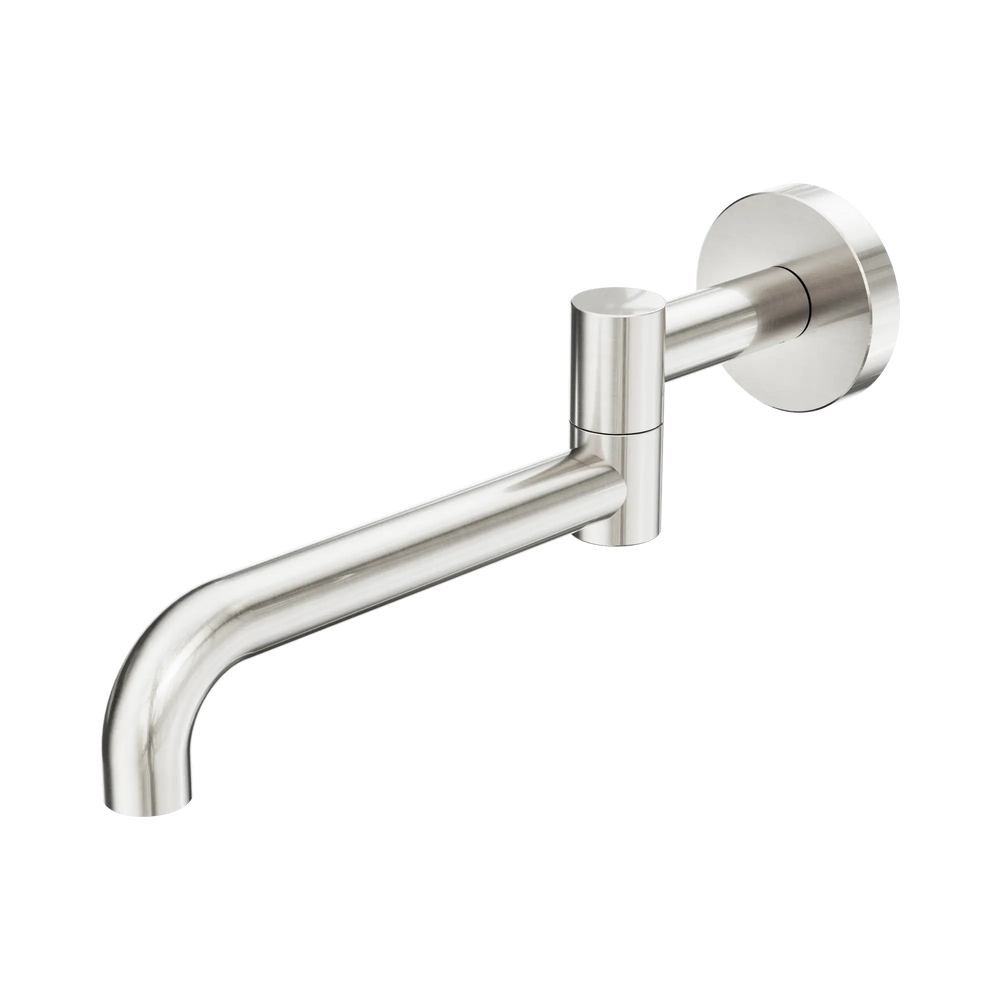 NERO MECCA WALL MOUNTED SWIVEL BATH SPOUT 225MM II BRUSHED NICKEL
